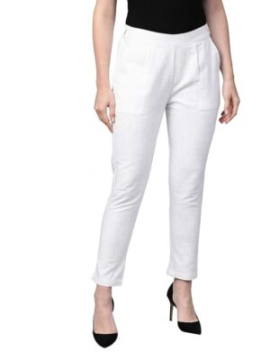 Yash Gallery Women's Regular Fit Mid Rise Solid Cotton Slub Ankle Length Regular Trouser Pant