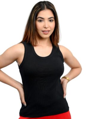 Mlada Cotton Ribbed Knit Tops for Women with Non Transparent Fabric | Stretchable Rib Knitted Sleeveless Racerback Tank Top with Crew Neck | Fitted Rib Knitted Cropped Vest Top