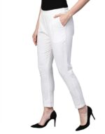 Yash Gallery Women's Regular Fit Mid Rise Solid Cotton Slub Ankle Length Regular Trouser Pant