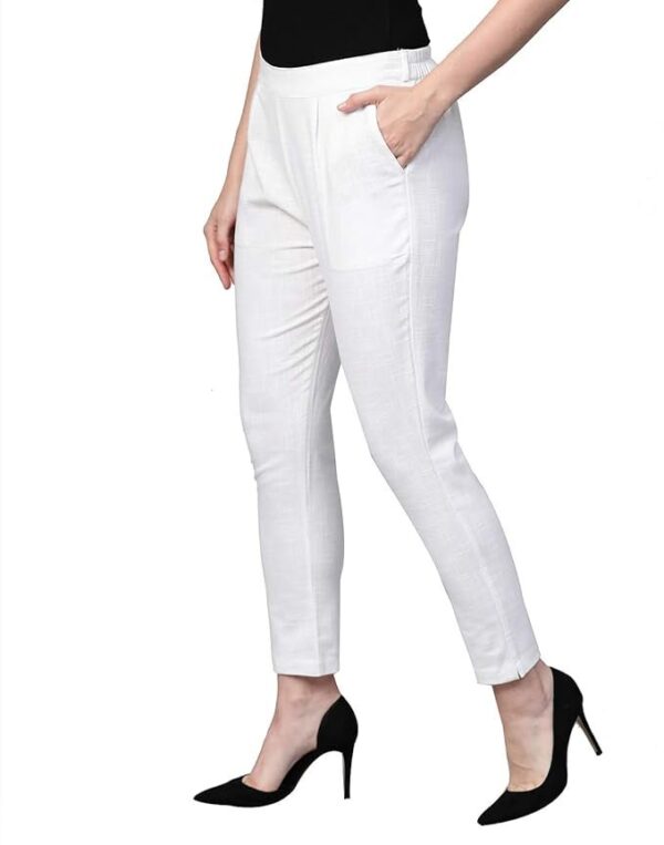 Yash Gallery Women's Regular Fit Mid Rise Solid Cotton Slub Ankle Length Regular Trouser Pant