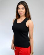 Mlada Cotton Ribbed Knit Tops for Women with Non Transparent Fabric | Stretchable Rib Knitted Sleeveless Racerback Tank Top with Crew Neck | Fitted Rib Knitted Cropped Vest Top