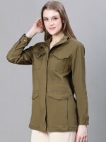 oxolloxo Women Collared Snap Buttoned Long Sleeve Cotton Jacket