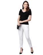 Yash Gallery Women's Regular Fit Mid Rise Solid Cotton Slub Ankle Length Regular Trouser Pant