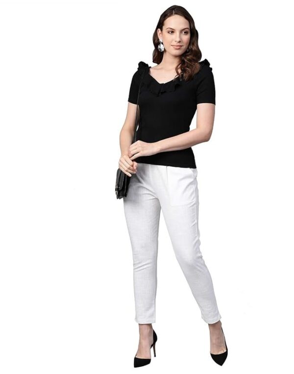Yash Gallery Women's Regular Fit Mid Rise Solid Cotton Slub Ankle Length Regular Trouser Pant