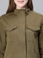 oxolloxo Women Collared Snap Buttoned Long Sleeve Cotton Jacket