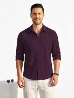 DEELMO Men's Casual Button Down Shirts Long Sleeve Linen Shirt Fashion Textured Beach Summer Shirt