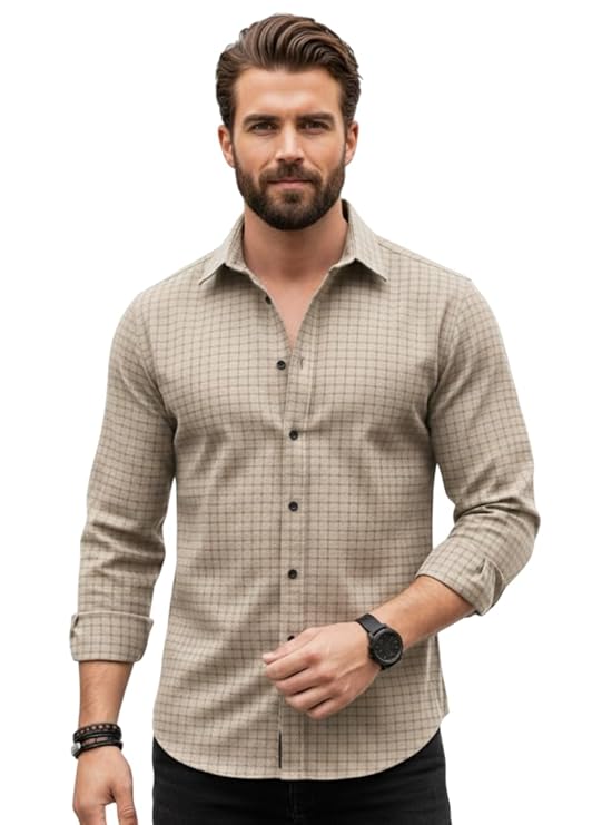 INKAST Men's Regular Fit Button Down Dress Shirts Textured Long Sleeve Casual Hawaiian Shirt