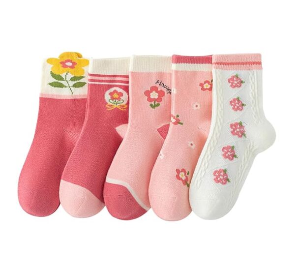 SYGA 5 Pairs Baby Girl Boy Socks, Toddlers Infant Cotton Warm Stretch Crew Socks with Flower Design, Suitable for Ages 2-5 Years old baby