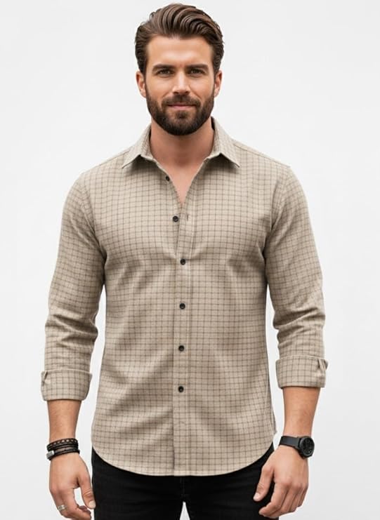 INKAST Men's Regular Fit Button Down Dress Shirts Textured Long Sleeve Casual Hawaiian Shirt