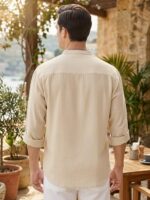 DEELMO Men's Cotton Blend Mandarin Collar Self One Design Full Sleeve Casual Short Kurta