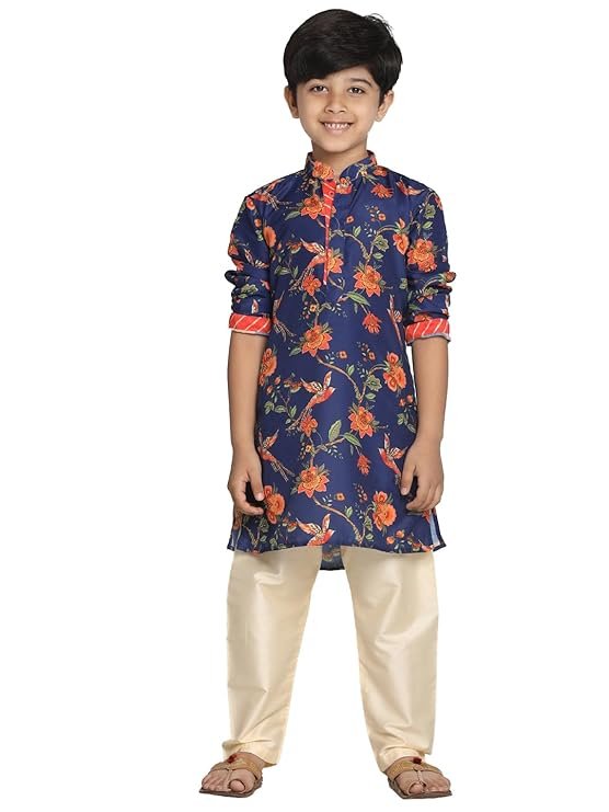 VASTRAMAY Boy's Cotton Solid Kurta Pyjama Set