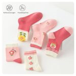 SYGA 5 Pairs Baby Girl Boy Socks, Toddlers Infant Cotton Warm Stretch Crew Socks with Flower Design, Suitable for Ages 2-5 Years old baby