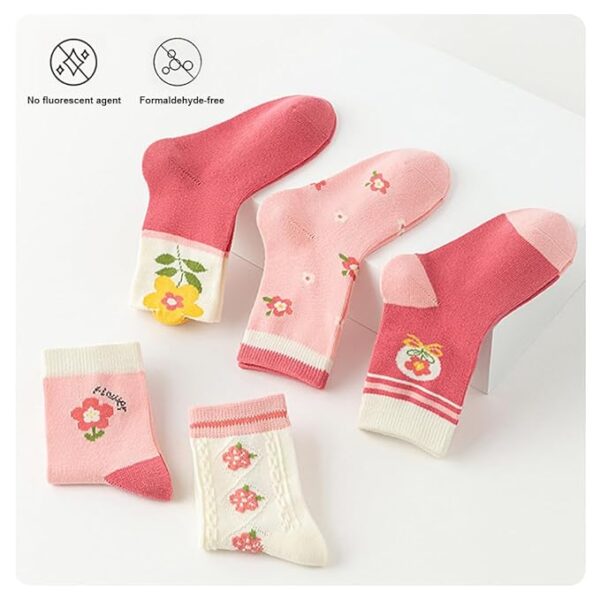 SYGA 5 Pairs Baby Girl Boy Socks, Toddlers Infant Cotton Warm Stretch Crew Socks with Flower Design, Suitable for Ages 2-5 Years old baby