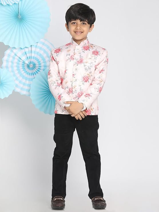 JBN Creation Boys' Gold Silk Blend Nehru Jacket