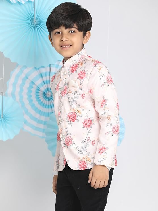 JBN Creation Boys' Gold Silk Blend Nehru Jacket