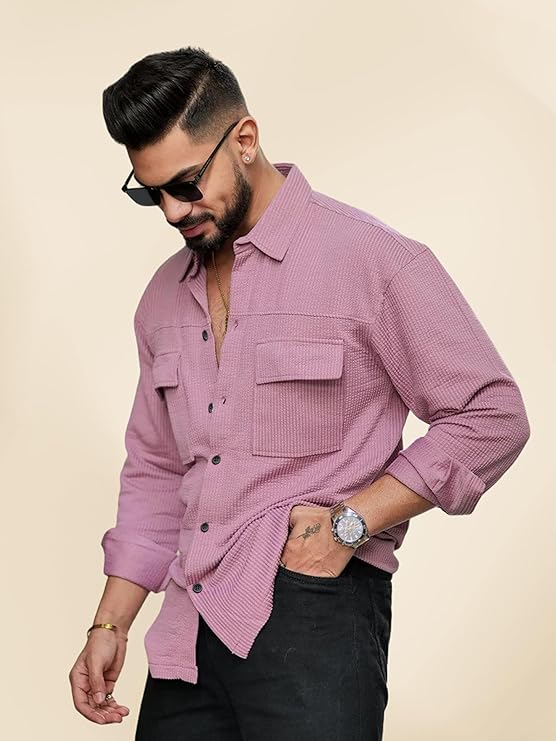 IndoPrimo Men's Regular Fit Fancy Double Pocket Casual Shirt for Men Full Sleeves - Cargo