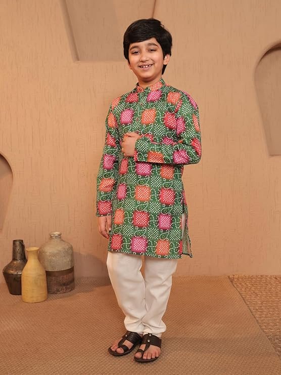AJ DEZINES Kids Cotton Full Sleeve Printed Kurta Pajama Set for Boys - Ethnic wear