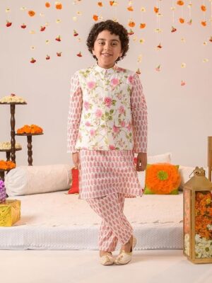 JBN Creation Boys' Gold Silk Blend Nehru Jacket