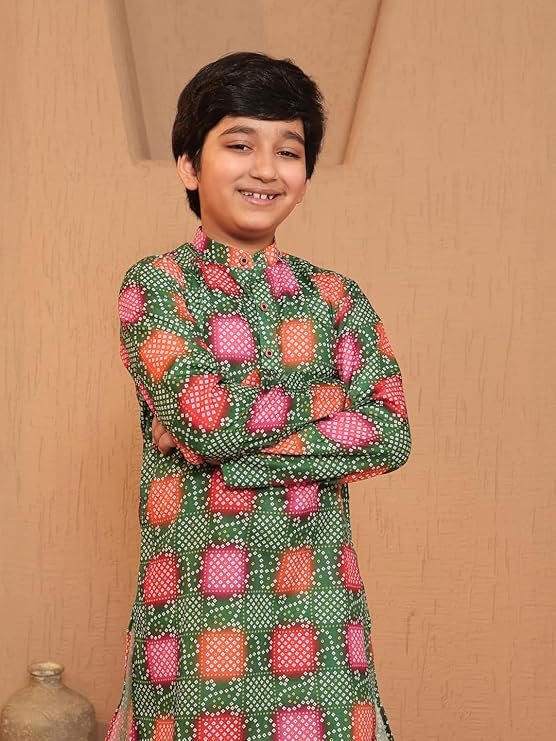 AJ DEZINES Kids Cotton Full Sleeve Printed Kurta Pajama Set for Boys - Ethnic wear