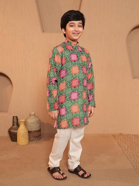 AJ DEZINES Kids Cotton Full Sleeve Printed Kurta Pajama Set for Boys - Ethnic wear