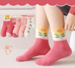 SYGA 5 Pairs Baby Girl Boy Socks, Toddlers Infant Cotton Warm Stretch Crew Socks with Flower Design, Suitable for Ages 2-5 Years old baby