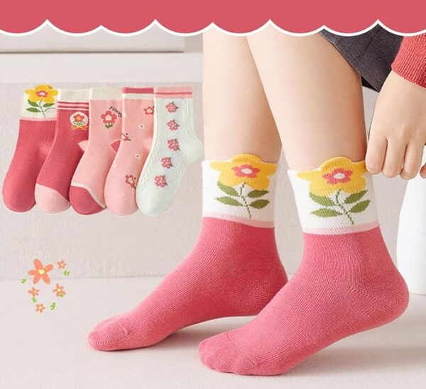SYGA 5 Pairs Baby Girl Boy Socks, Toddlers Infant Cotton Warm Stretch Crew Socks with Flower Design, Suitable for Ages 2-5 Years old baby