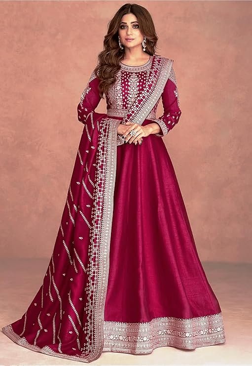 GEKHA Women Printed Anarkali Pure Cotton Kurta with Trousers & with Dupatta