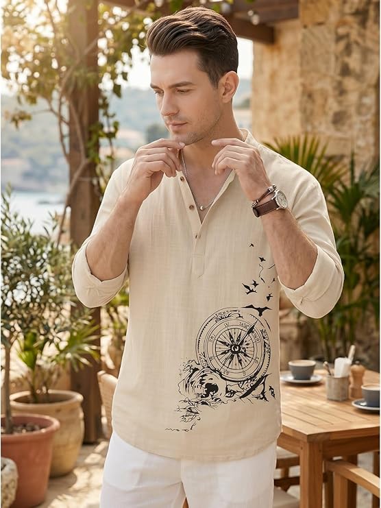 DEELMO Men's Cotton Blend Mandarin Collar Self One Design Full Sleeve Casual Short Kurta