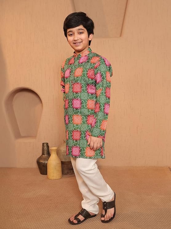 AJ DEZINES Kids Cotton Full Sleeve Printed Kurta Pajama Set for Boys - Ethnic wear