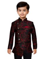 JBN Creation Boys' Full Sleeve Silk Blend Kurta Pyjama Set with Mandarin Collar, Featuring Ethnic Motifs, Self-Design, and Embellishments - Perfect for Festivals and Special Occasions