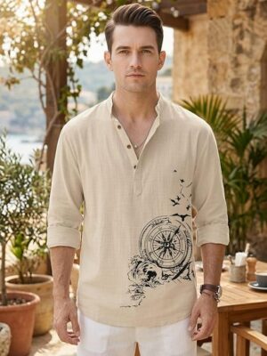 DEELMO Men's Cotton Blend Mandarin Collar Self One Design Full Sleeve Casual Short Kurta