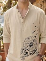 DEELMO Men's Cotton Blend Mandarin Collar Self One Design Full Sleeve Casual Short Kurta