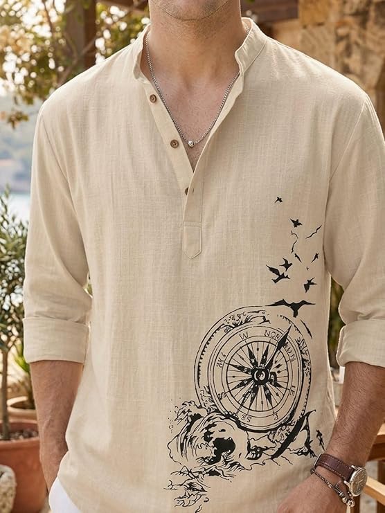 DEELMO Men's Cotton Blend Mandarin Collar Self One Design Full Sleeve Casual Short Kurta