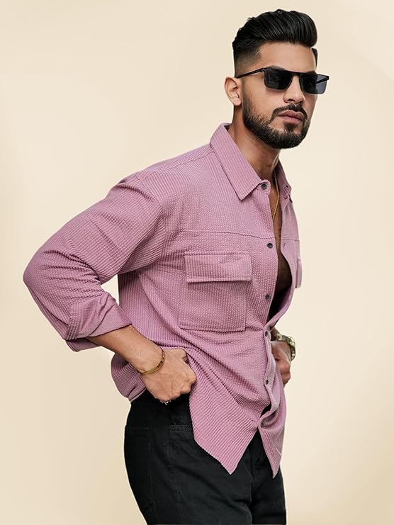 IndoPrimo Men's Regular Fit Fancy Double Pocket Casual Shirt for Men Full Sleeves - Cargo