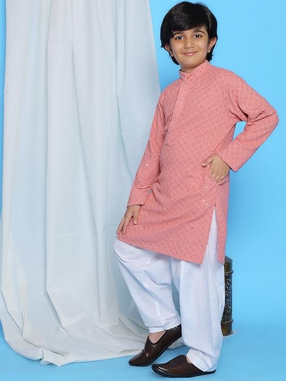 AJ DEZINES Boys Ethnic Kurta Pajama Set | Cotton Full Sleeve Chikankari Kurta with Sequins