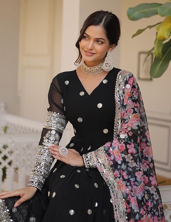 Fashion Basket Gergette Embroidered Long Anarkali