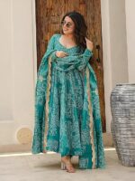 KLOSIA Women Rayon Printed Flared Anarkali Kurta And Pant With Dupatta Set